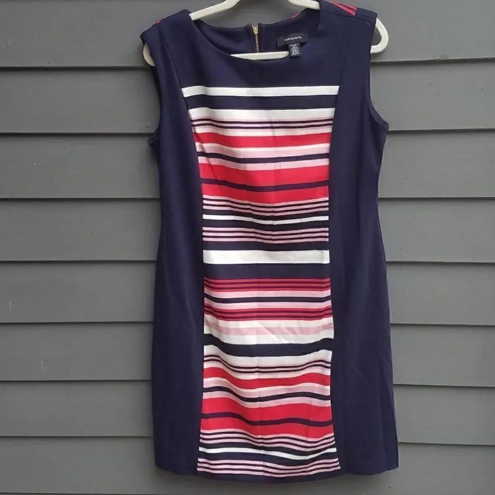 R & M Richards Navy with stripe panel sheath dress size 14